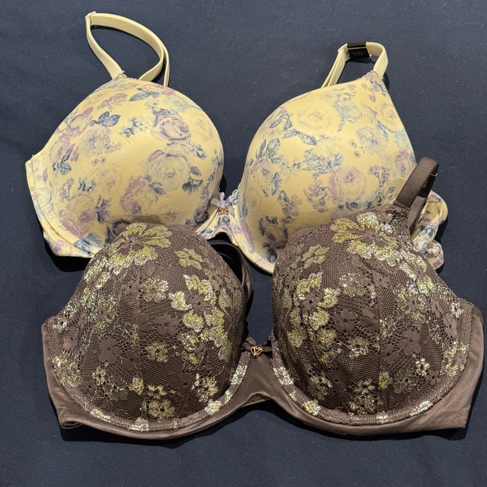 *New* Victoria's Secret Bras: White with blue flower & Grey with silver flowers